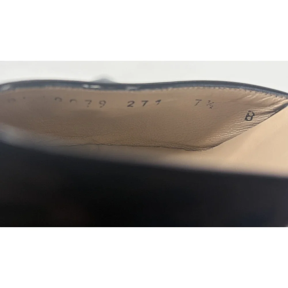 Salvatore Ferragamo Black Patent Leather PVC Ankle Strap Pumps Heels 7.5 B Italy
